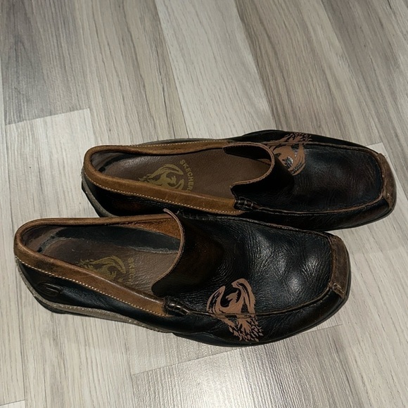 Sketchers Brown Phoenix Bird Leather Size 9.5 Men’s Slip On, Loafers F15-3 Eagle - Picture 1 of 15